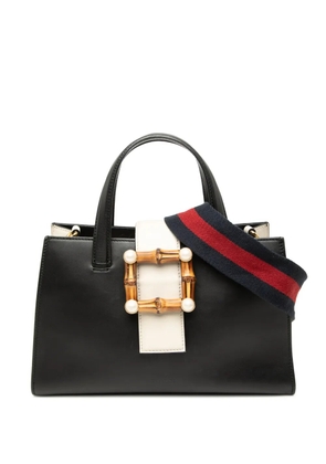 Gucci Pre-Owned 2000-2015 Small Bicolor Calfskin Bamboo Buckle Web Top Handle Bag satchel - Black