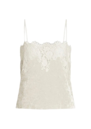 Alberta Ferretti lace-trim velvet top - Neutrals