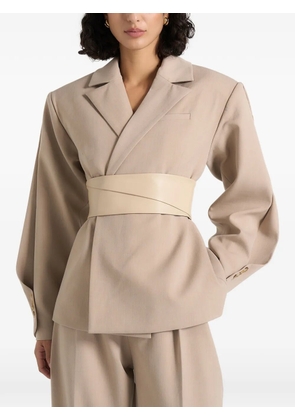 Manière De Voir Marie twist-sleeve tailored blazer with belt - Neutrals