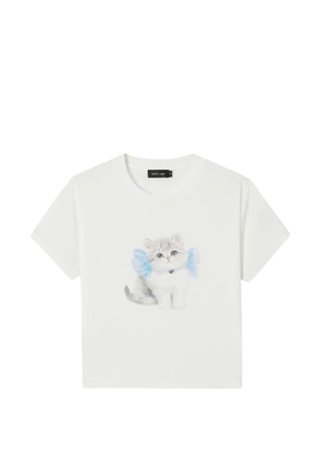 tout a coup cat-print ribbed T-shirt - White