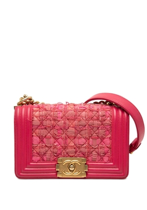 CHANEL Pre-Owned 2016-2017 Mini Quilted Tweed and Lambskin Boy Flap crossbody bag - Pink