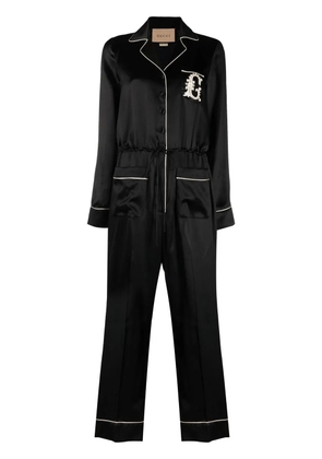 Gucci embroidered logo jumpsuit - Black