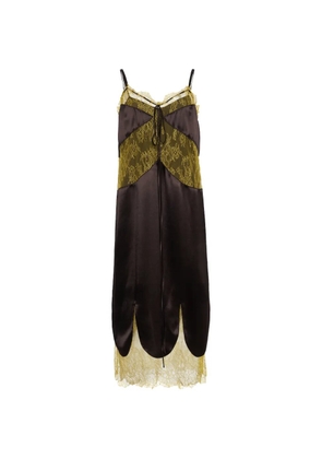 Ferragamo lace-panelled satin midi dress - Brown