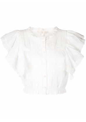 LoveShackFancy ruffle-trim cropped shirt - White