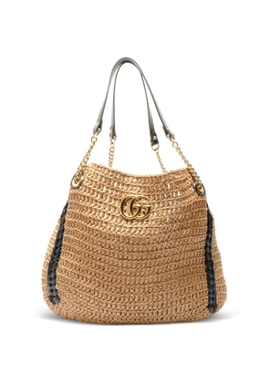 Gucci Pre-Owned 2018-2021 GG Marmont raffia shoulder bag - Neutrals