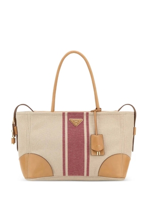 Prada large Triangle logo striped tote bag - Neutrals