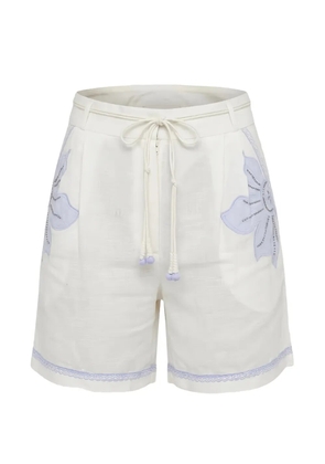 SCARLETT POPPIES floral-embroidered drawstring shorts - Neutrals