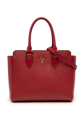 Prada Pre-Owned 2013-2026 Soft Calf Trimmed Saffiano Lux Zip Convertible Tote satchel - Red