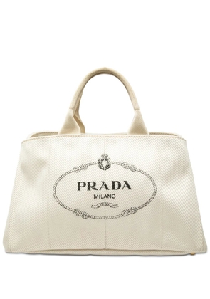 Prada Pre-Owned 20th Century Large Denim Canapa Logo satchel - White