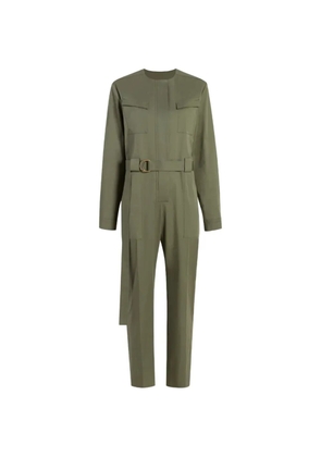 Another Tomorrow belted collarless jumpsuit - Green