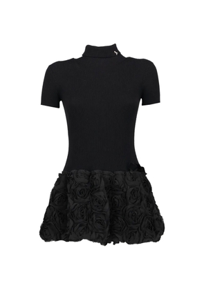 Vintage floral-appliqué roll-neck mini dress - Black