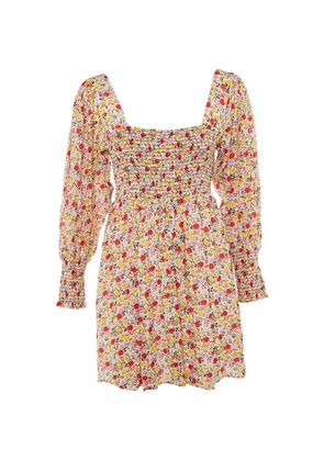 GANNI floral-print smocked dress - White