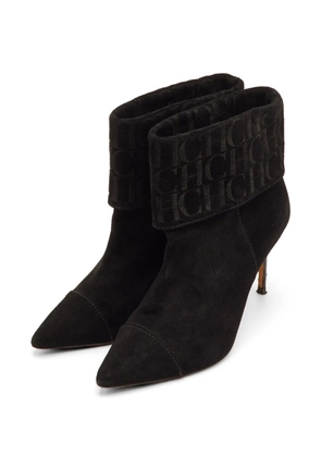 Carolina Herrera Vintage logo-embossed pointed-toe ankle boots - Black