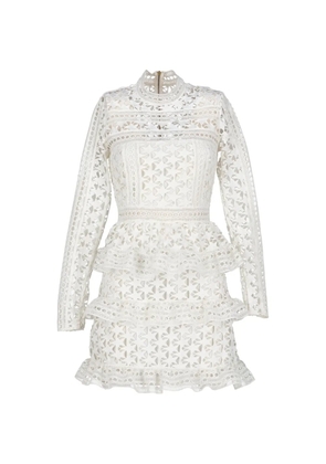 Self-Portrait guipure lace tiered mini dress - White