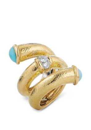 David Webb turquoise and diamond pipe ring - Gold