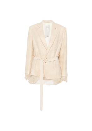 RAME lace-overlay belted jacket - Neutrals