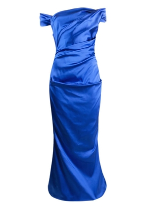 Talbot Runhof off-shoulder gathered-detail evening gown - Blue