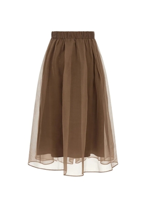 Brunello Cucinelli Circle pleated silk midi skirt - Brown