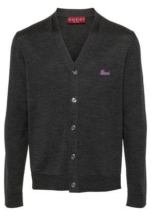 Gucci logo-embroidered wool cardigan - Grey