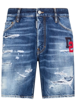 DSQUARED2 logo-appliqué distressed denim shorts - Blue