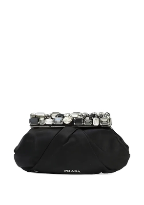 Prada Pre-Owned crystal-embellished logo-lettering clutch bag - Black