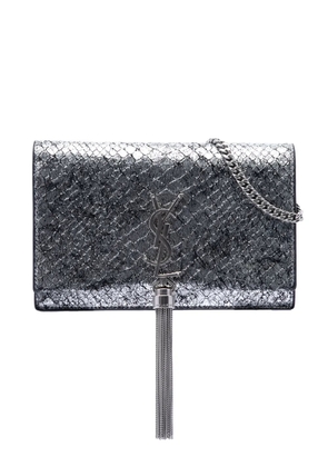 Saint Laurent Pre-Owned 2019 Python Embossed Metallic Leather Classic Monogram Kate Tassel Wallet on Chain crossbody bag - Silver