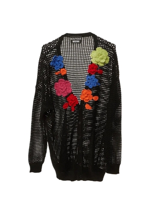 Boutique Moschino open-knit floral-appliqué cardigan - Black