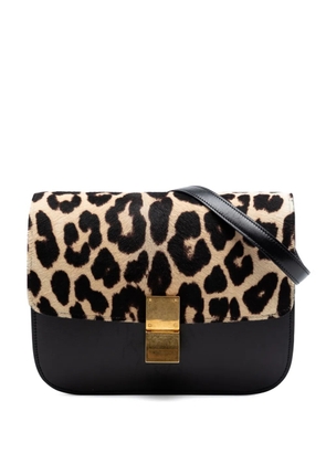 Celine Pre-Owned 2012 Medium Calfskin and Leopard Print Pony Hair Classic Box crossbody bag - Black