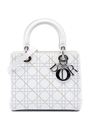 Christian Dior Pre-Owned 2015 Medium Calfskin Cannage Print Lady Dior satchel - White