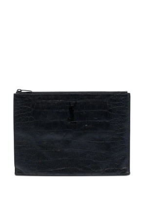 Saint Laurent Pre-Owned 2013 Croc Embossed Leather Monogram Document Holder clutch bag - Black
