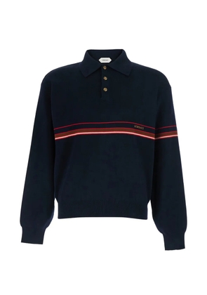 Versace stripe-detail long-sleeve polo shirt - Blue