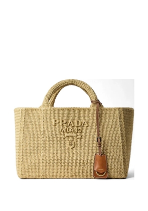 Prada woven logo-embossed tote bag - Neutrals