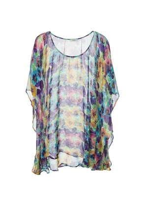 Versace Pre-Owned floral-print sheer silk kaftan top - Purple
