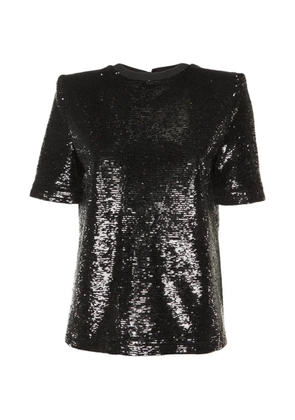 The Attico sequined structured-shoulder T-shirt - Black