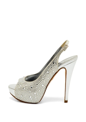Gina crystal-embellished peep-toe slingback sandals - Grey