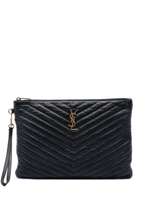 Saint Laurent Pre-Owned 2015 Chevron Calfskin Monogram Zip A4 Pouch clutch bag - Black