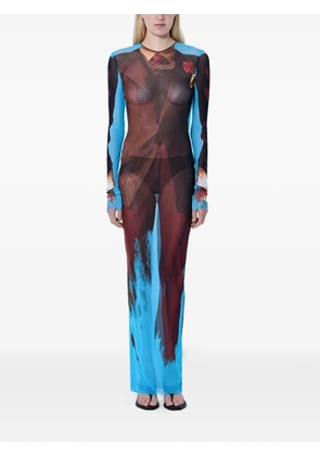 Jean Paul Gaultier abstract-print mesh dress - Brown