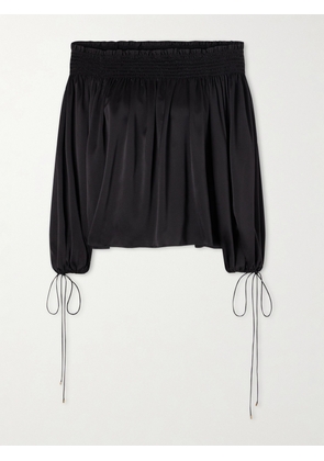 Chloé - Off-the-shoulder Gathered Silk-satin Blouse - Black - FR 34,FR 36,FR 38,FR 40,FR 42,FR 44