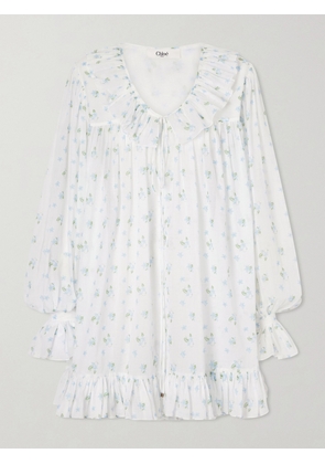 Chloé - Ruffled Floral-print Cotton-voile Mini Dress - White - FR 34,FR 36,FR 38,FR 40,FR 42,FR 44