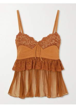 Chloé - Lace-trimmed Silk Crepe Tank - Brown - FR 34,FR 36,FR 38,FR 40,FR 42,FR 44