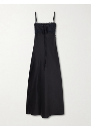 Chloé - Lace-trimmed Silk-satin Midi Dress - Black - FR 34,FR 36,FR 38,FR 40,FR 42,FR 44