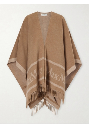 Max Mara - Fringed Wool-jacquard Cape - Brown - One size