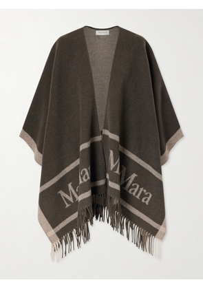 Max Mara - Fringed Wool-jacquard Cape - Green - One size