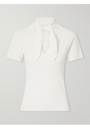 Max Mara - Tie-detailed Ribbed-knit T-shirt - White - x small,small,medium,large,x large