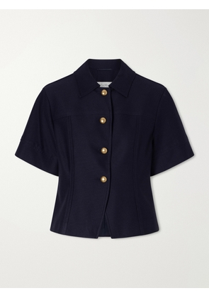 Max Mara - Paneled Cotton-piqué Shirt - Blue - UK 4,UK 6,UK 8,UK 10,UK 12,UK 14,UK 16,UK 18