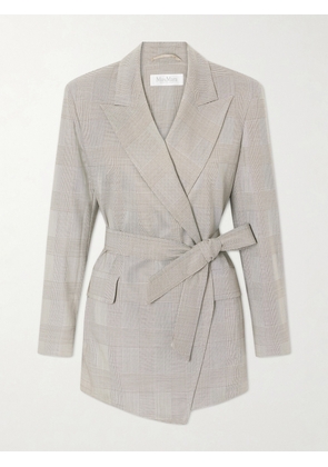 Max Mara - Belted Checked Wool Blazer - Gray - UK 4,UK 6,UK 8,UK 10,UK 12,UK 14,UK 16