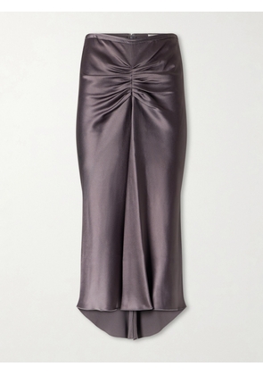 Victoria Beckham - Bela Ruched Satin Midi Skirt - Gray - UK 4,UK 6,UK 8,UK 10,UK 12,UK 14,UK 16