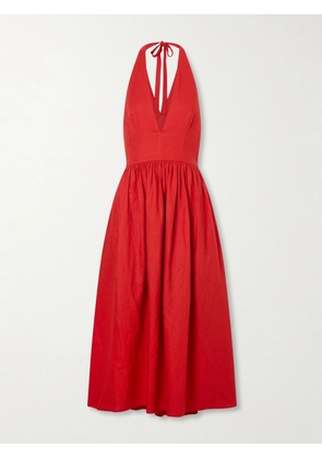 STAUD - Grazia Gathered Linen Midi Dress - US00,US0,US2,US4,US6,US8,US10,US12,US14