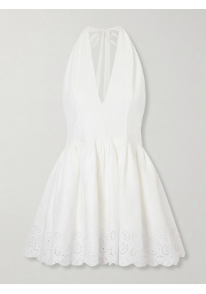 STAUD - Grazia Gathered Linen Mini Dress - White - US00,US0,US2,US4,US6,US8,US10,US12,US14