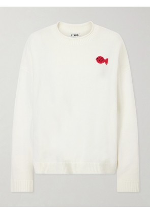 STAUD - + Da Adolfo Giada Logo-embroidered Cotton-blend Sweater - Neutrals - x small,small,medium,large